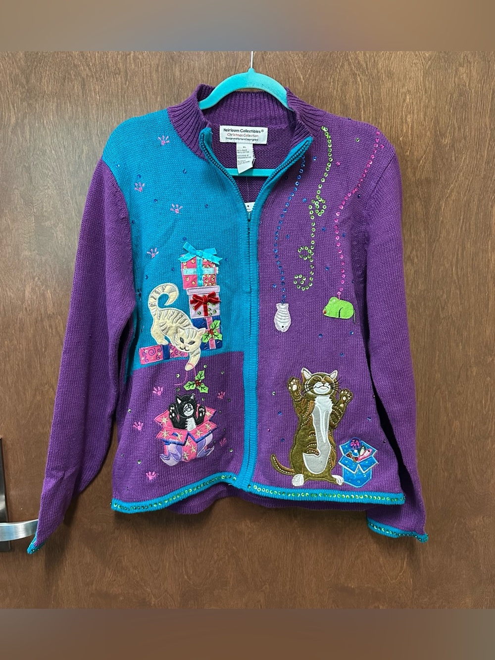 Heirloom Collectibles Christmas Cats Sweater Cardigan NWT Women’s XL